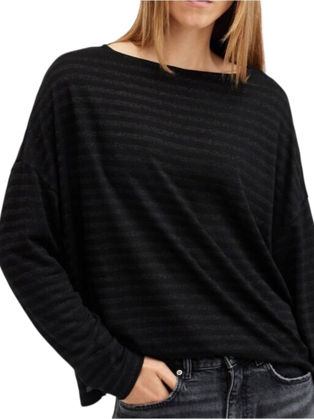 ALLSAINTS Rita Tonal Stripe Long Sleeve Popover Top